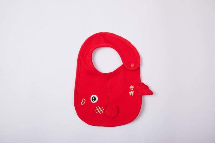 Chinese New Year Red Waterproof Bibs Dancing Lion Little Fish Designs Limited Edition For CNY Bibs - quixoticmuses