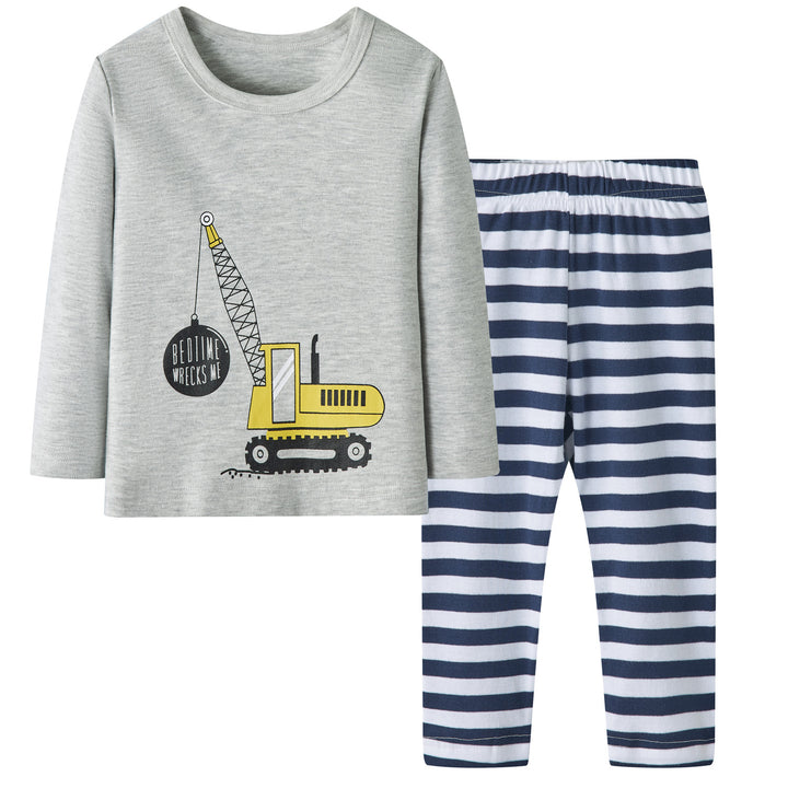 Baby Kids Pajamas Crane Grey Top n Stripe Pants Set - quixoticmuses