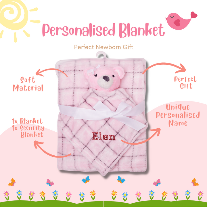 Personalised Customized Luvable Friends Plush Blanket With Pink Bear 17451 - quixoticmuses