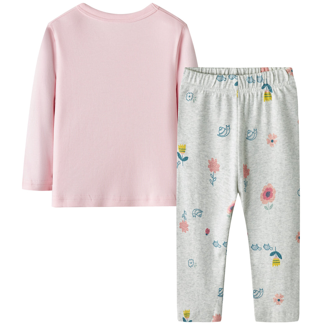 Baby Kids Pajamas Bunny Pink Top w Grey Pants Set - quixoticmuses