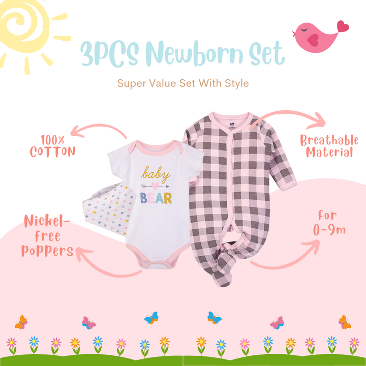 Hudson Baby Bodysuit Sleepsuit Bib 3 Piece Layette Set 00989CH Baby Bear - quixoticmuses