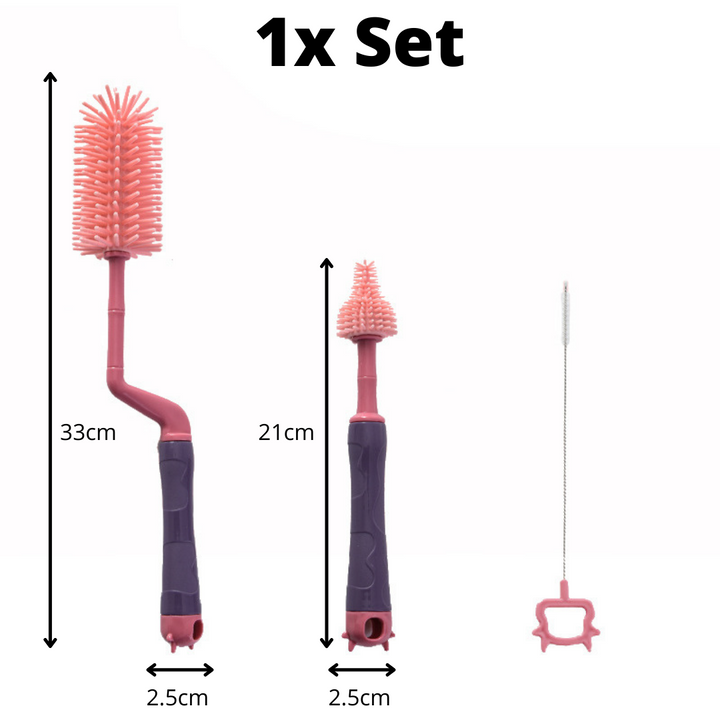 Baby Silicone Bottle Brush Teat Nipple Brush Straw Brush 3 In 1 Set - quixoticmuses