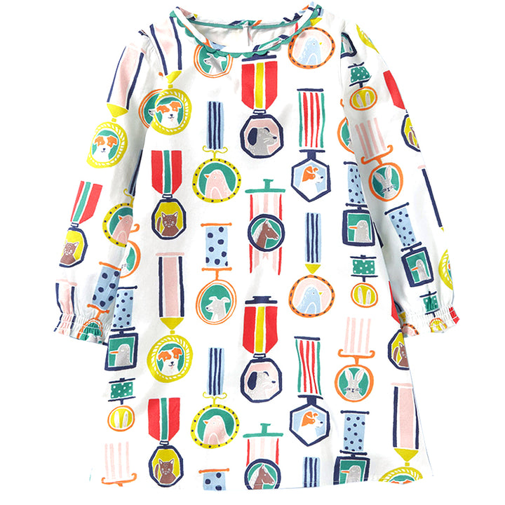 Kids Baby Girl's White Long Sleeve Dress Medal Prints - 1021 - quixoticmuses