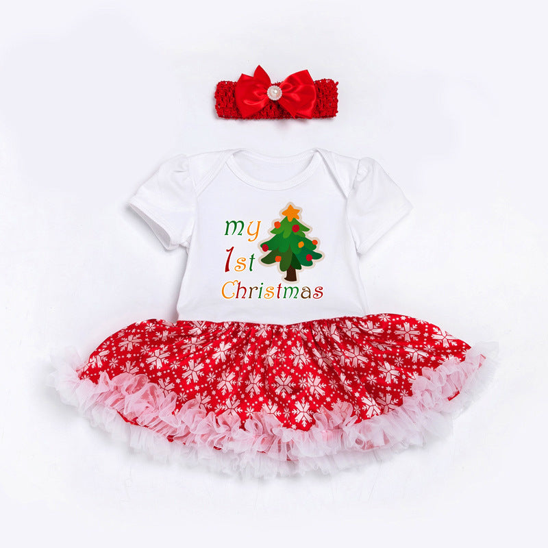 Baby Girl Christmas Outfit My 1st Christmas Bodysuit Dress n Headwrap 2 Piece Set - 1124 - quixoticmuses