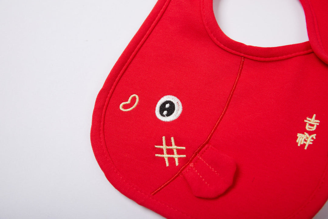 Chinese New Year Red Waterproof Bibs Dancing Lion Little Fish Designs Limited Edition For CNY Bibs - quixoticmuses