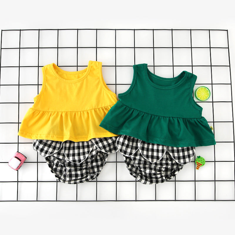 Baby Girl Sleeveless Top n Plaid Knickers Set - 1006 - quixoticmuses