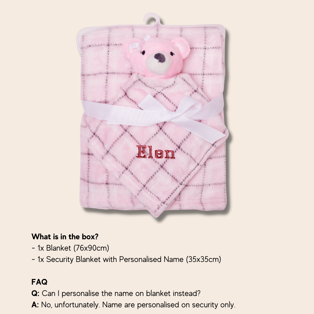 Personalised Customized Luvable Friends Plush Blanket With Pink Bear 17451 - quixoticmuses