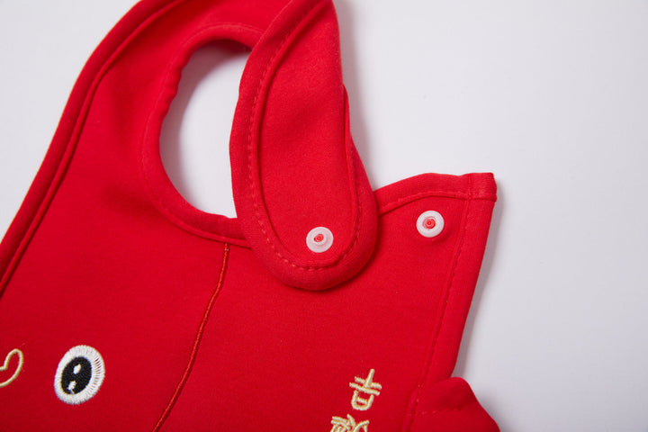 Chinese New Year Red Waterproof Bibs Dancing Lion Little Fish Designs Limited Edition For CNY Bibs - quixoticmuses