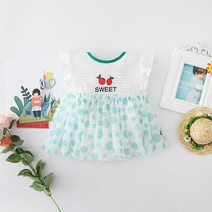 [ZBG09] Baby Girl Fruit Bodysuit Dress Voile Dotted Skirt - quixoticmuses