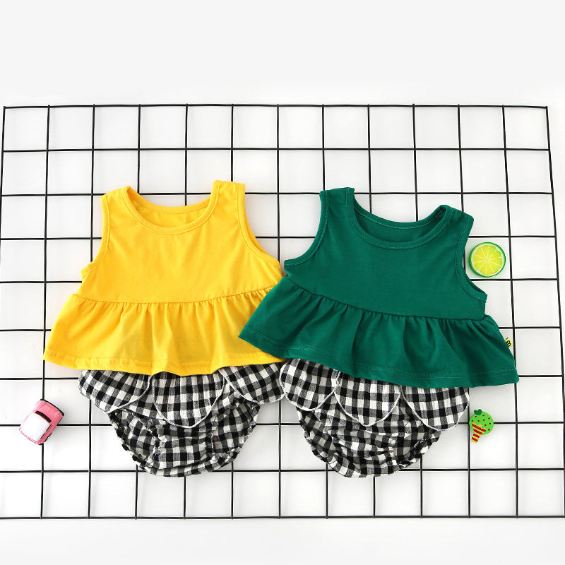 Baby Girl Sleeveless Top n Plaid Knickers Set - 1006 - quixoticmuses