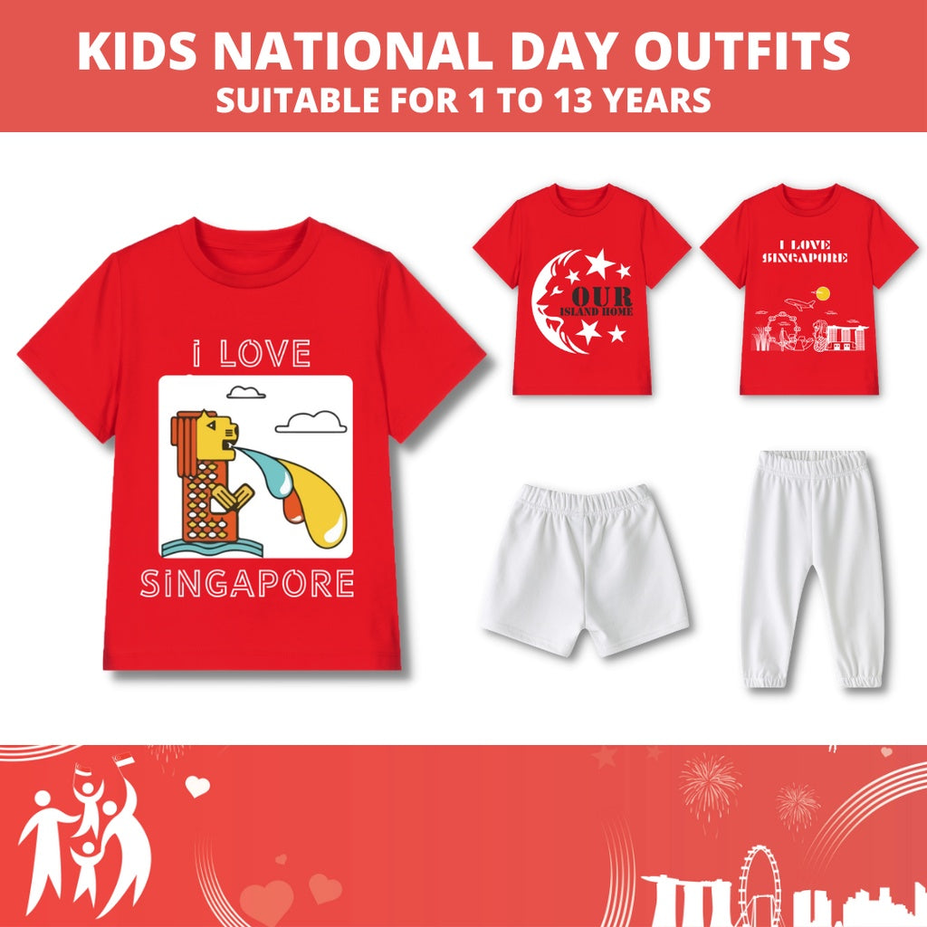 Baby Kids Red T-shirt Our Island Home Moon Stars Lion Face National Day Top Outfit - quixoticmuses