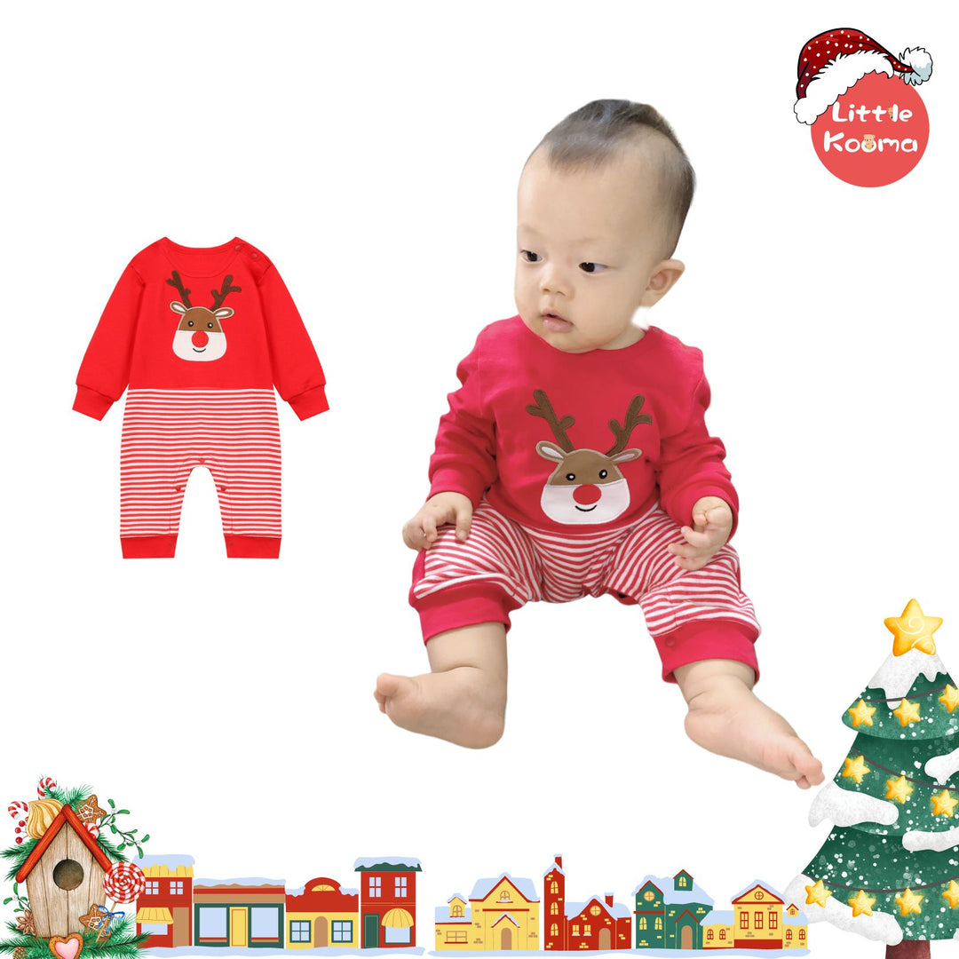 Baby Christmas Outfit Reindeer Long Sleeve All In One Jumpsuit - quixoticmuses