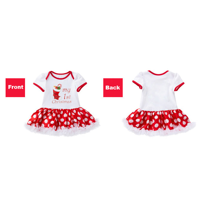 Baby Girl Christmas Outfit My 1st Christmas Bodysuit Dress n Headwrap 2 Piece Set - 1124 - quixoticmuses