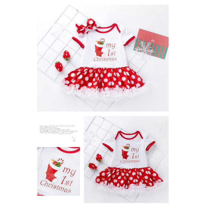 Baby Girl Christmas Outfit My 1st Christmas Bodysuit Dress n Headwrap 2 Piece Set - 1124 - quixoticmuses