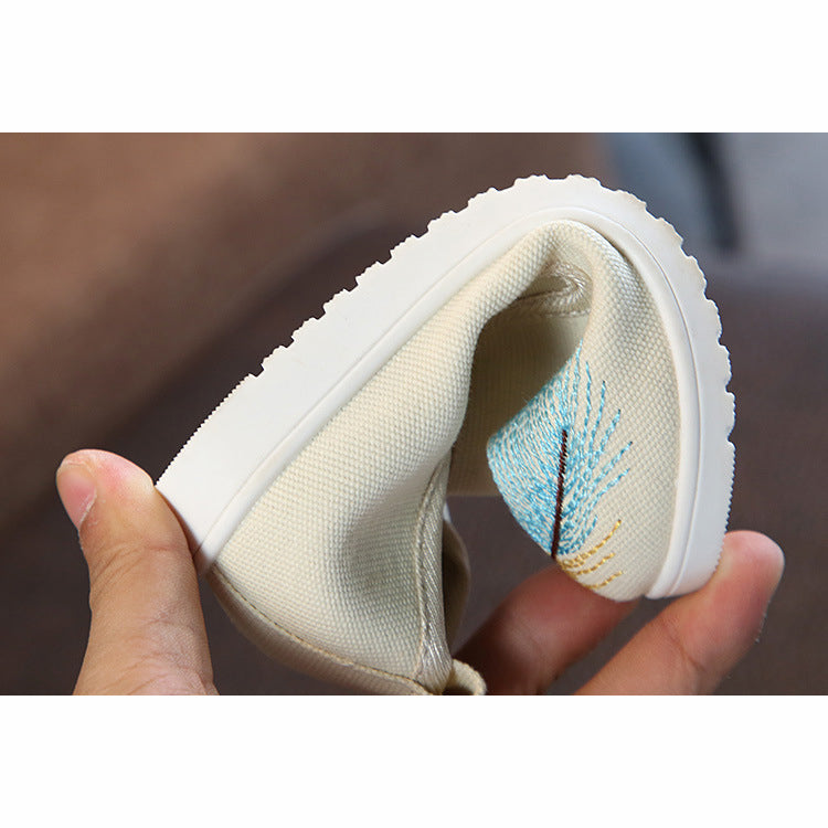 Baby Kids Boy Girl Unisex Textile Anti-slip Flats Embroidered Feather Shoes 1901 - quixoticmuses