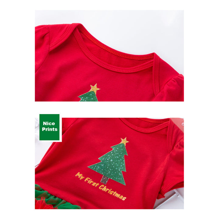 Baby Girl Christmas Outfit Christmas Tree Bodysuit Dress n Headwrap 2 Piece Set - 1124 - quixoticmuses