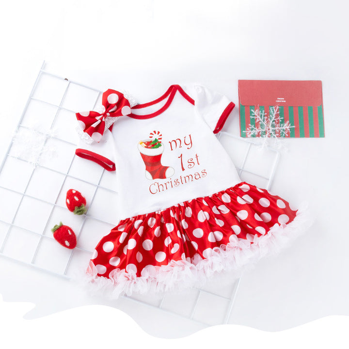 Baby Girl Christmas Outfit My 1st Christmas Bodysuit Dress n Headwrap 2 Piece Set - 1124 - quixoticmuses