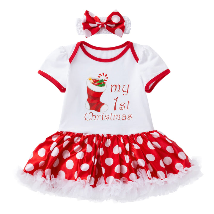 Baby Girl Christmas Outfit My 1st Christmas Bodysuit Dress n Headwrap 2 Piece Set - 1124 - quixoticmuses