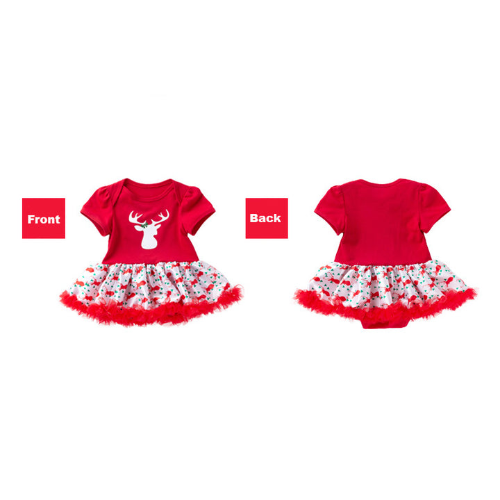 Baby Girl Christmas Outfit Elk Bodysuit Dress n Headwrap 2 Piece Set - 1124 - quixoticmuses