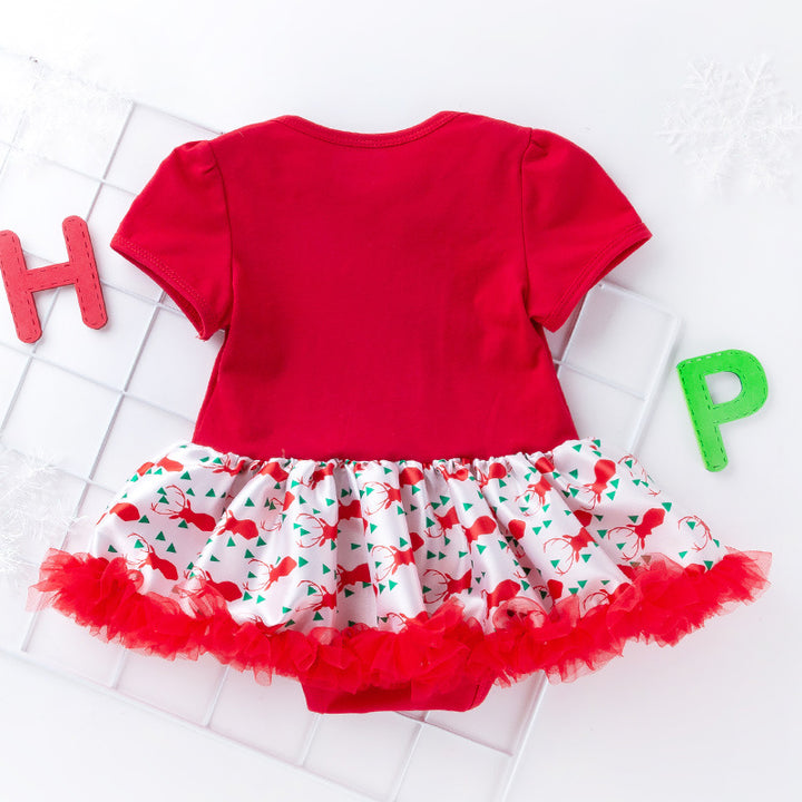 Baby Girl Christmas Outfit Elk Bodysuit Dress n Headwrap 2 Piece Set - 1124 - quixoticmuses