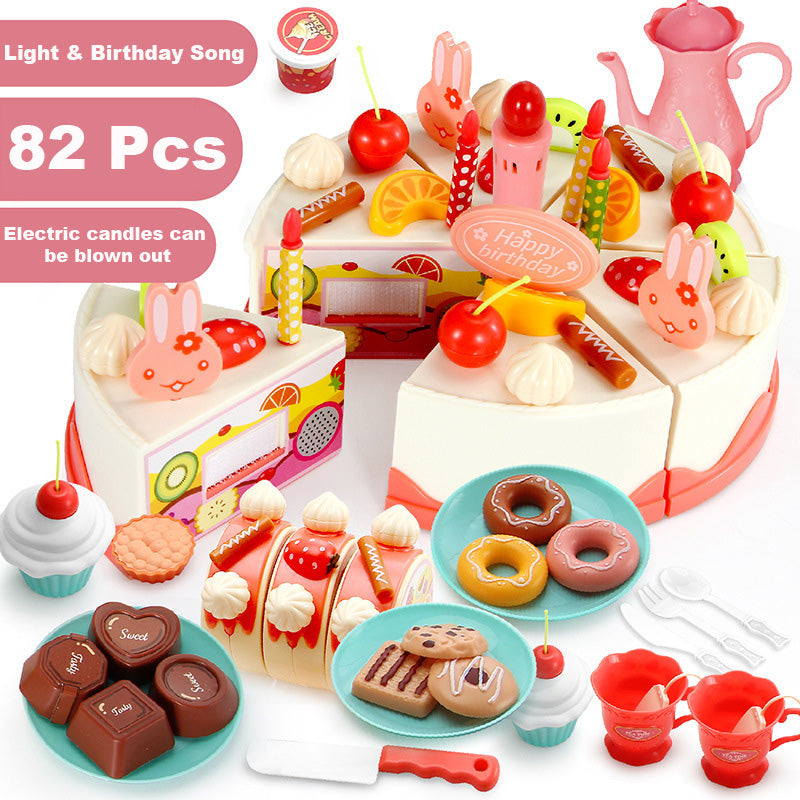 Baby Toddler Kids' Birthday Cake Afternoon Tea Pretend Play Toy Set w Lights & Sound Effects 889-150-82PCS - quixoticmuses