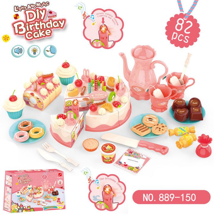 Baby Toddler Kids' Birthday Cake Afternoon Tea Pretend Play Toy Set w Lights & Sound Effects 889-150-82PCS - quixoticmuses