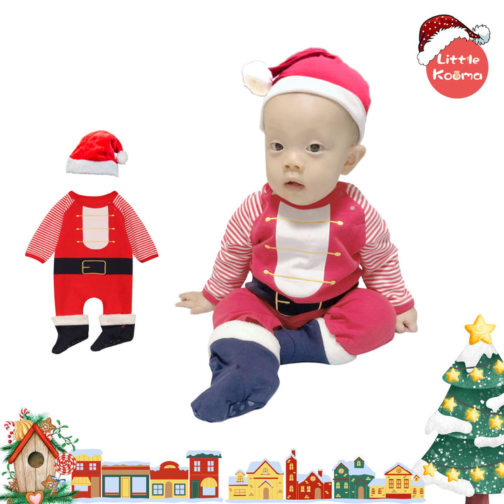 Baby Christmas Outfit Santa Long Sleeve All In One Jumpsuit w Hat n Boots - quixoticmuses