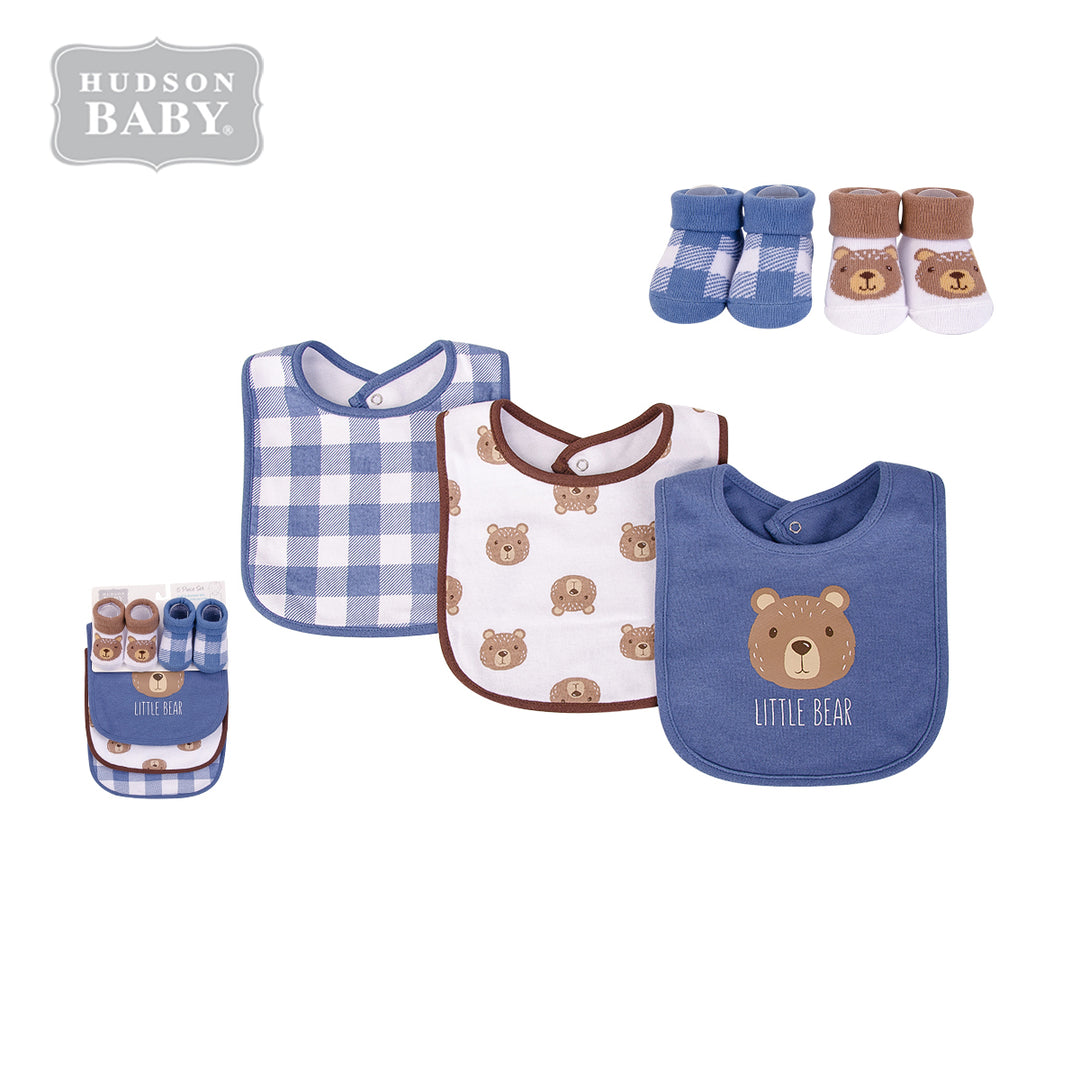 Baby Boy Bibs n Socks 5 Pcs Set Little Bear 0 to 9 Months 17595 - quixoticmuses