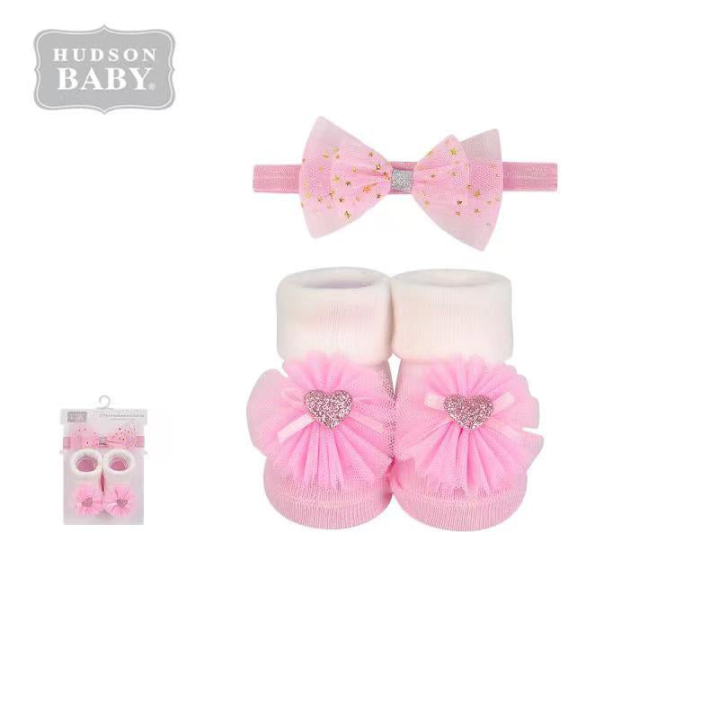 Baby Girl 2 Piece Headband n Socks Set 01162CH Bows - quixoticmuses