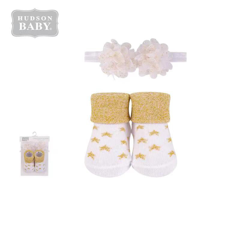 Baby Girl 2 Piece Headband n Socks Set 01165CH Gold Sequin - quixoticmuses