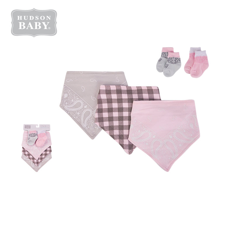 Baby Girls Triangle Bibs n Socks 5 Piece Pack 56207 - 0805 - quixoticmuses