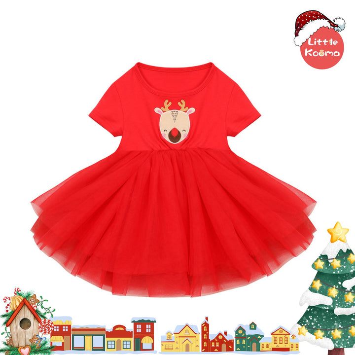 Baby Kids Christmas Outfit Red Reindeer Dress - quixoticmuses