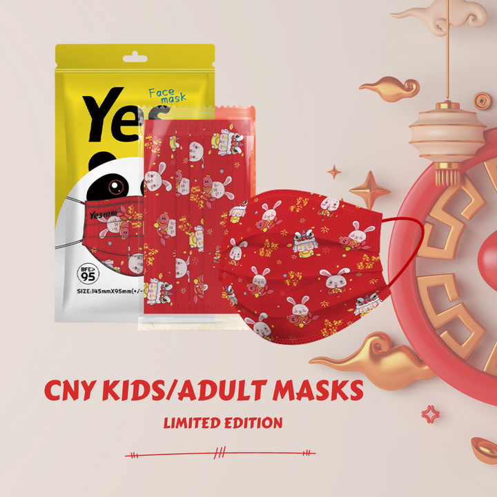 Kids Adults Year of the Rabbit CNY Family Matching Disposable 3 PLY Protective Masks - quixoticmuses