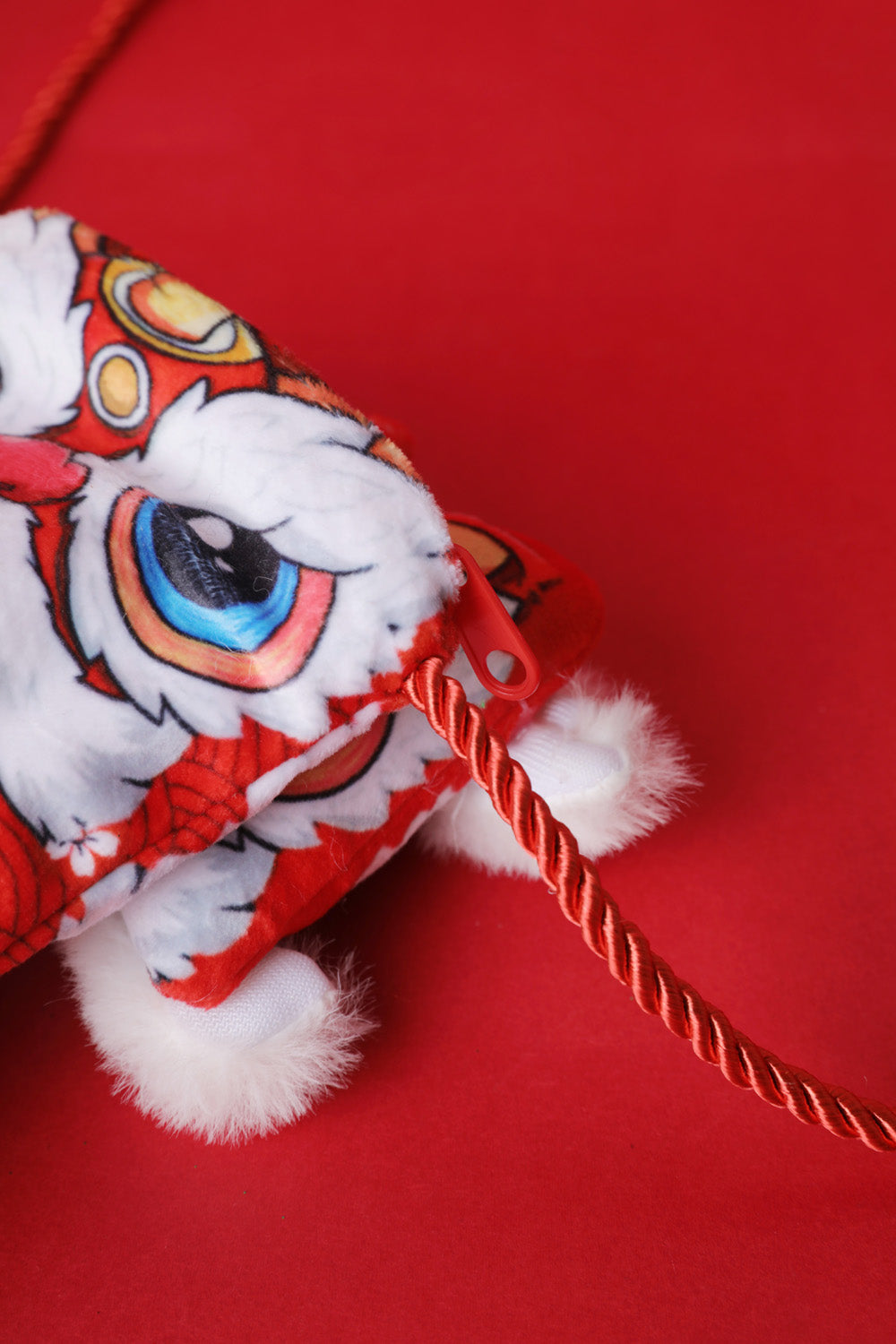 Baby Kids CNY Chinese New Year Ang Bao Red Velvet Envelope Sling Bag Fortune Cat w Dancing Lion - quixoticmuses