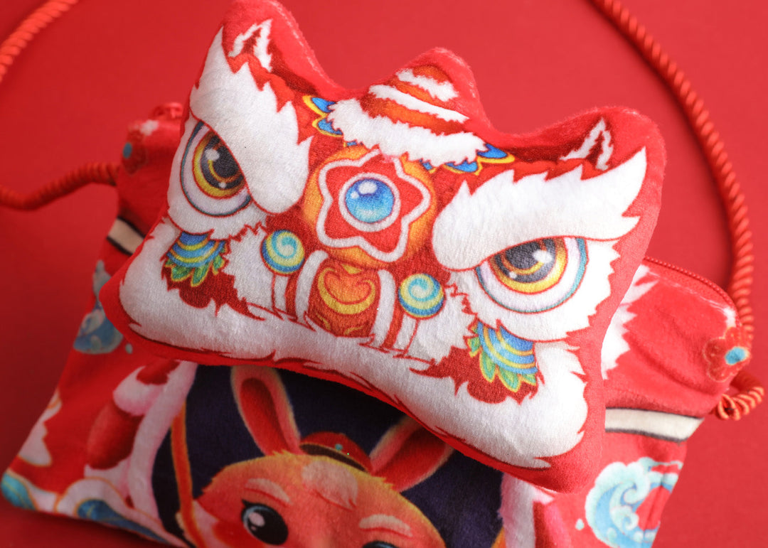 Baby Kids CNY Chinese New Year Rabbit Year Ang Bao Red Velvet Envelope Sling Bag Dancing Lion - quixoticmuses