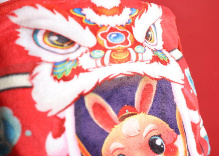 Baby Kids CNY Chinese New Year Rabbit Year Ang Bao Red Velvet Envelope Sling Bag Dancing Lion - quixoticmuses