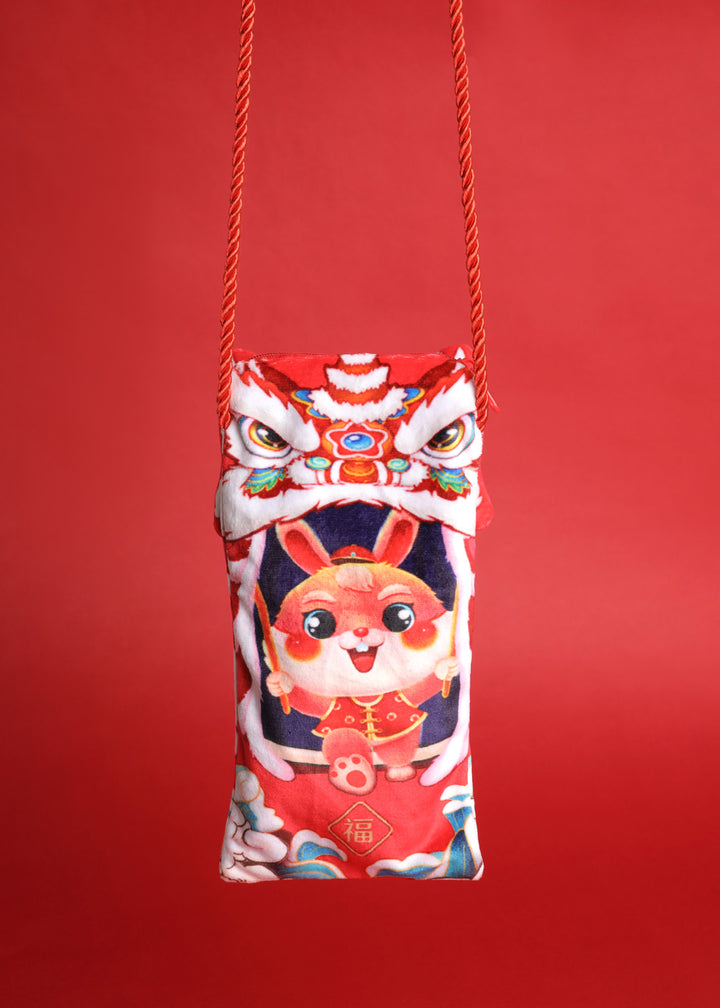 Baby Kids CNY Chinese New Year Rabbit Year Ang Bao Red Velvet Envelope Sling Bag Dancing Lion - quixoticmuses