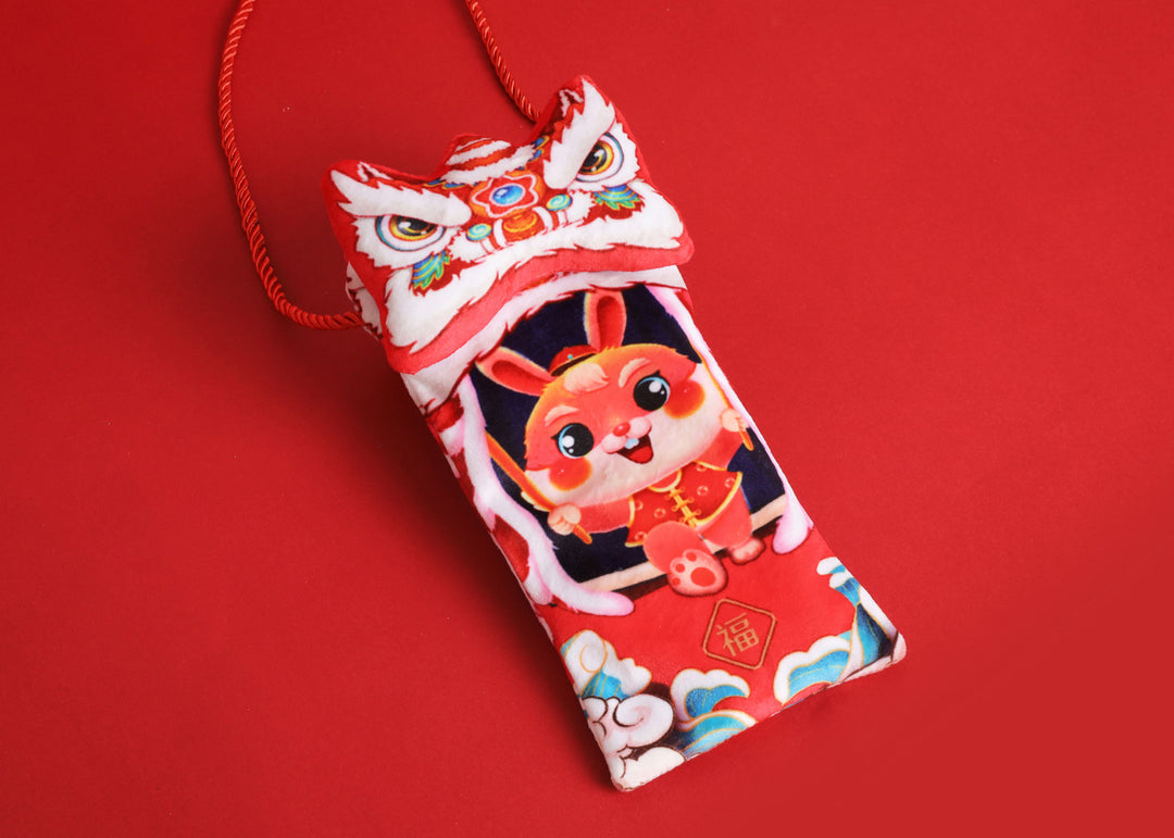 Baby Kids CNY Chinese New Year Rabbit Year Ang Bao Red Velvet Envelope Sling Bag Dancing Lion - quixoticmuses