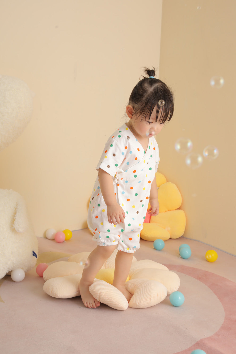 Baby Kimono Romper Colorful Polka Dots - quixoticmuses