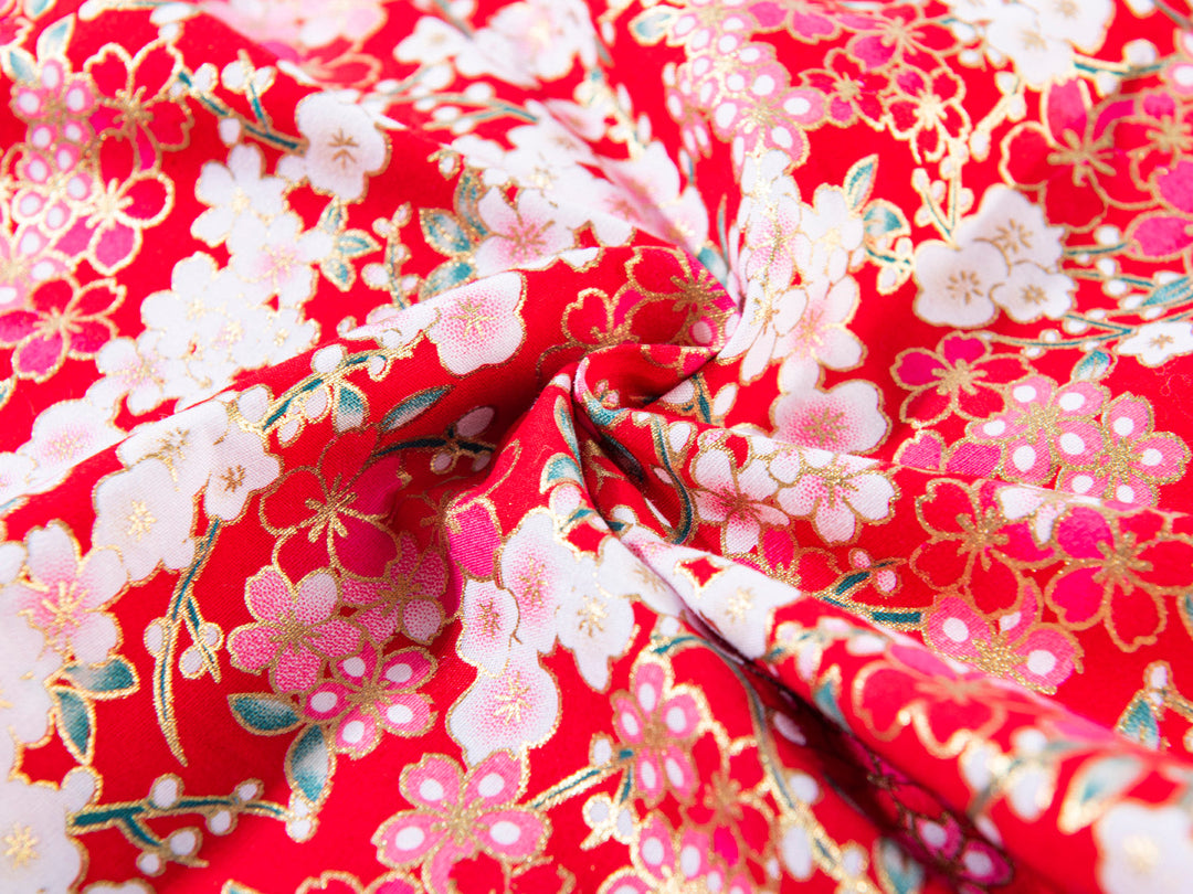 A10 Red Cheongsam Dress w White n Pink Plum Blossoms Flowers - quixoticmuses