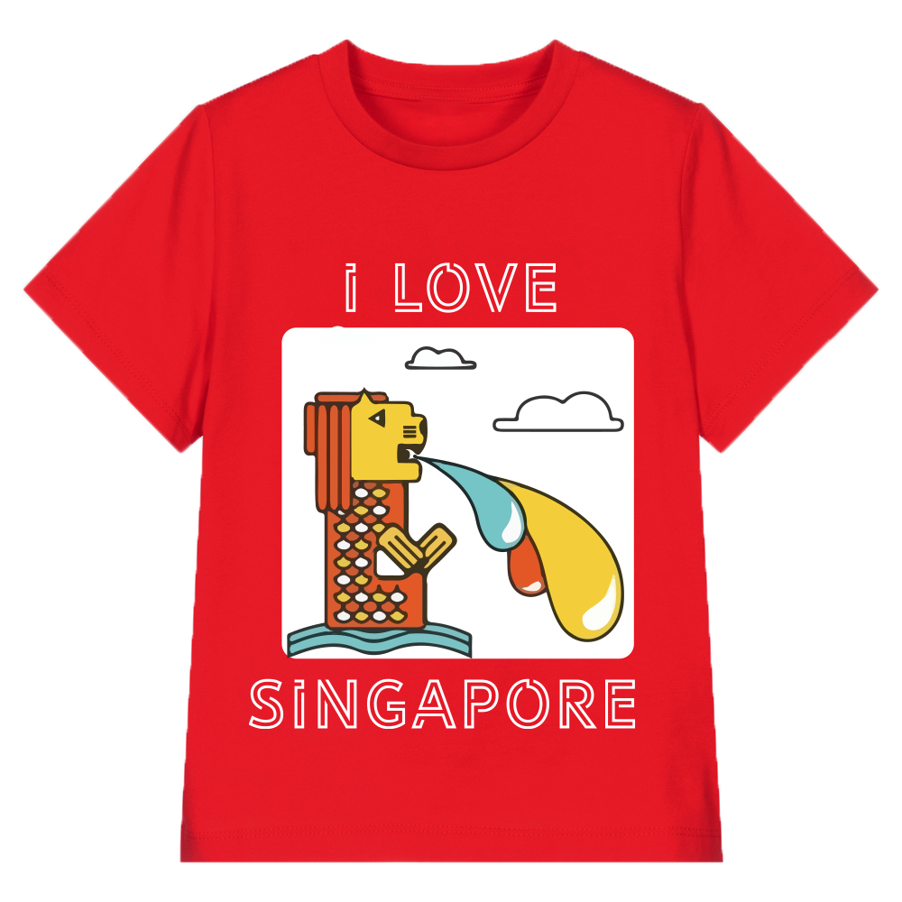 Baby Kids Red T-shirt I Love USA Merlion National Day Top Outfit - quixoticmuses