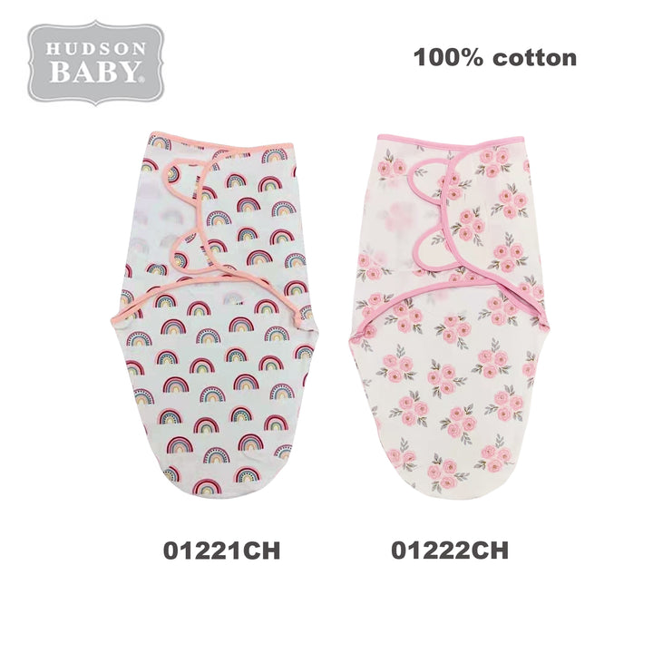 Hudson Baby Cotton Swaddle Wrap Magic Tape 0-3 months 2pc Set 01221CH 01222CH - quixoticmuses