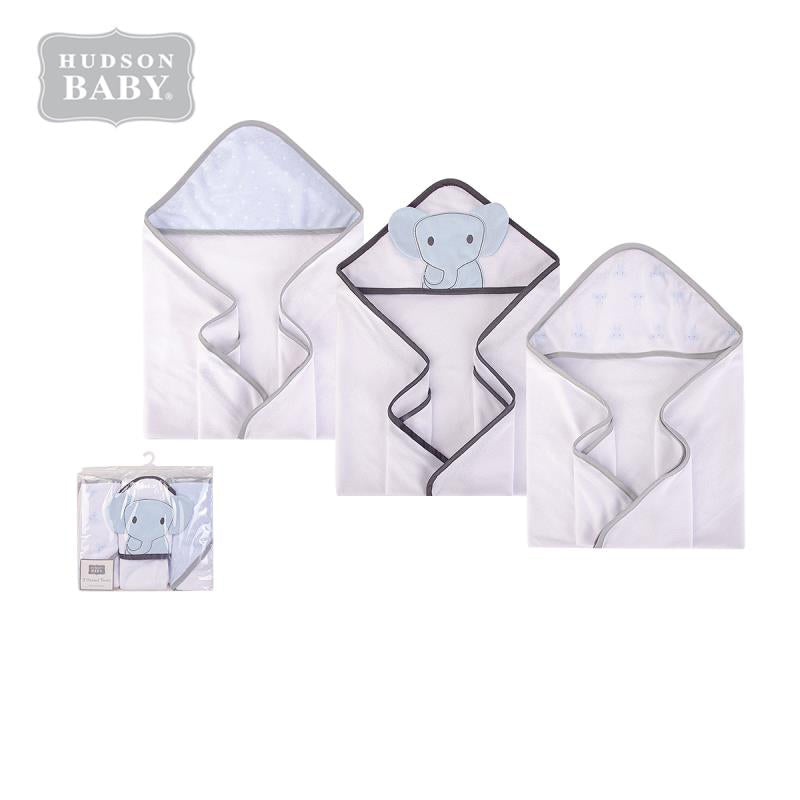 Hudson Baby Knit Terry Hooded Towel Set 3 Piece 57895 Blue Elephant - quixoticmuses