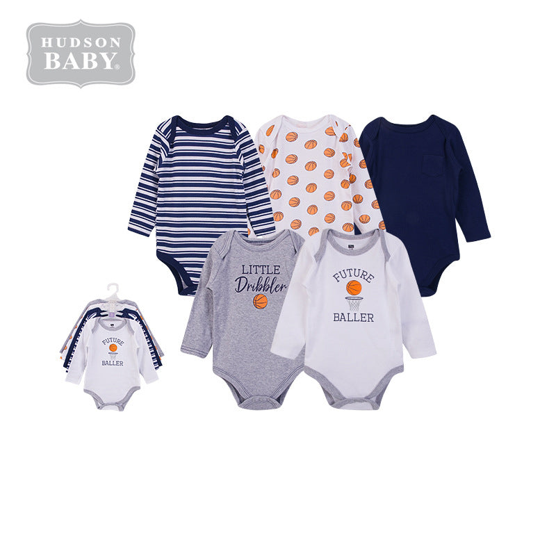 Hudson Baby Long Sleeve Bodysuits 5 Piece Pack Basketball 58621 - 1102 - quixoticmuses