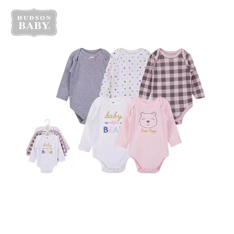 Hudson Baby Long Sleeve Bodysuits 5 Piece Pack Girl Baby Bear 58656 - quixoticmuses