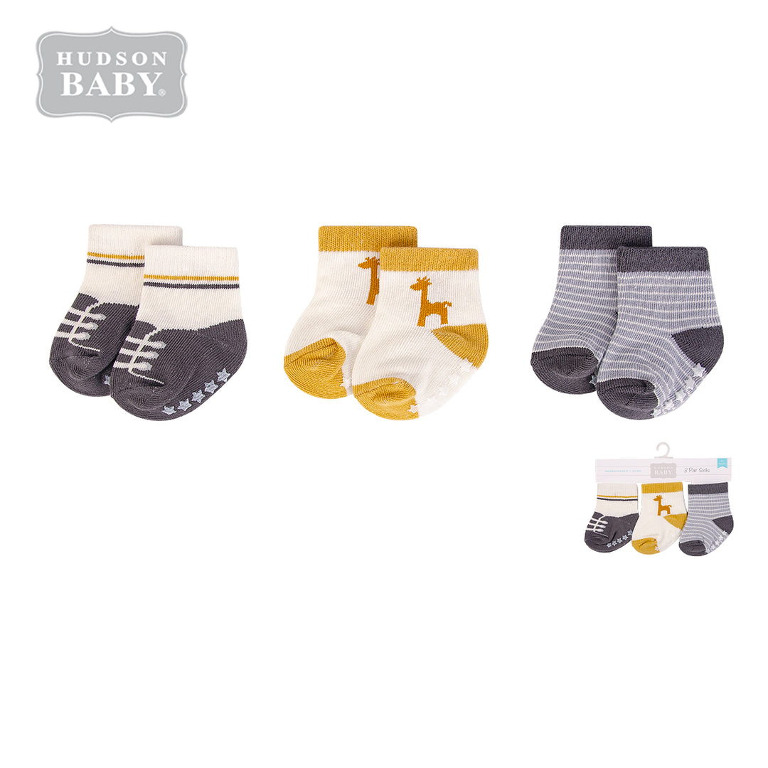 Hudson Baby Socks 3 Pairs Pack Anti-slip Giraffe 00773CH - quixoticmuses