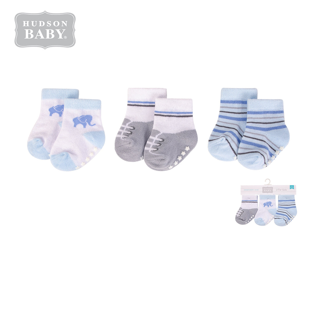 Hudson Baby Socks 3 Pairs Pack Anti-slip Elephant 00779CH - quixoticmuses