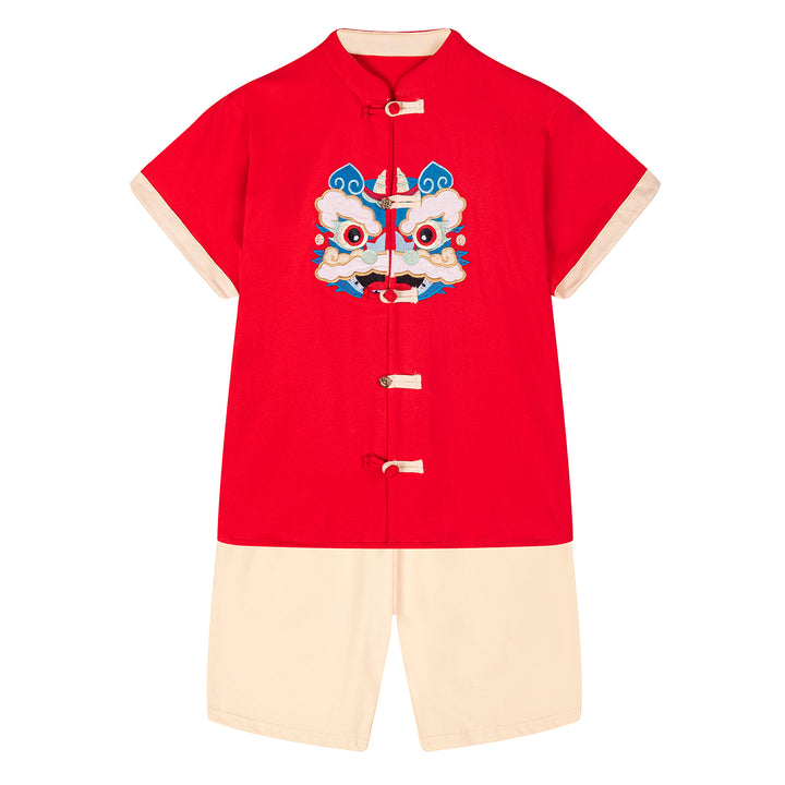 [Pre-order] Baby Kids Boys Cheongsam Set Dancing Lion Top n Shorts CNY Chinese New Year Outfit - quixoticmuses