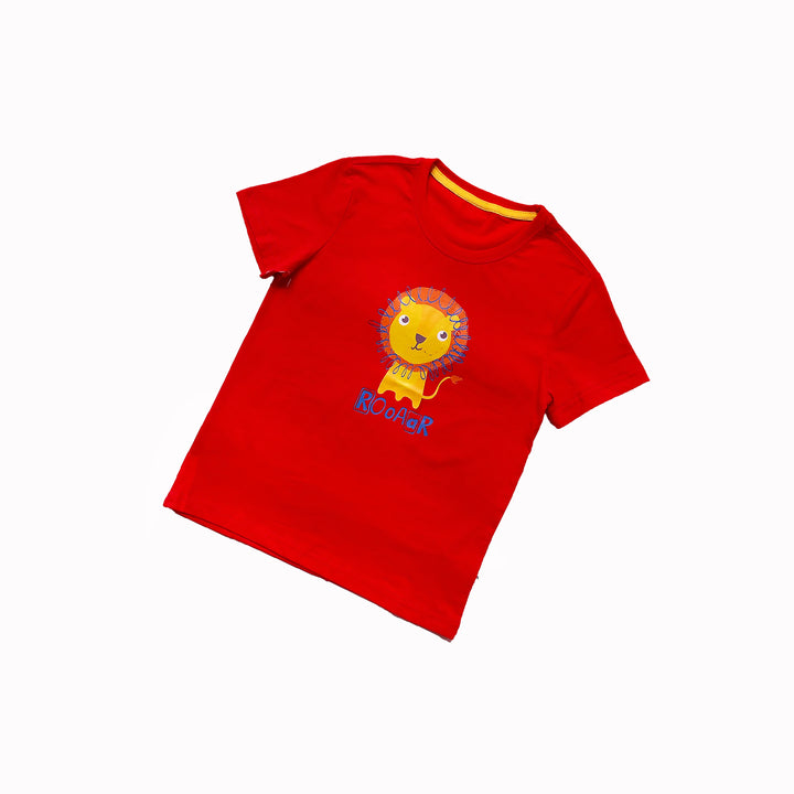 Kids Red T-shirt w Lion Casual Outfit - 0725 - quixoticmuses