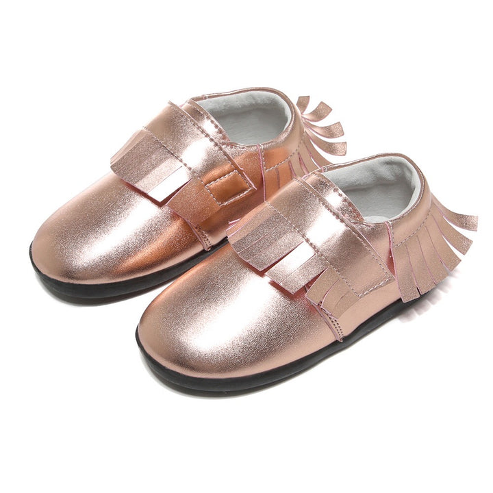 Girl’s Leather Loafers Shoes w Fringe Magic Tape - SQ1176 - quixoticmuses